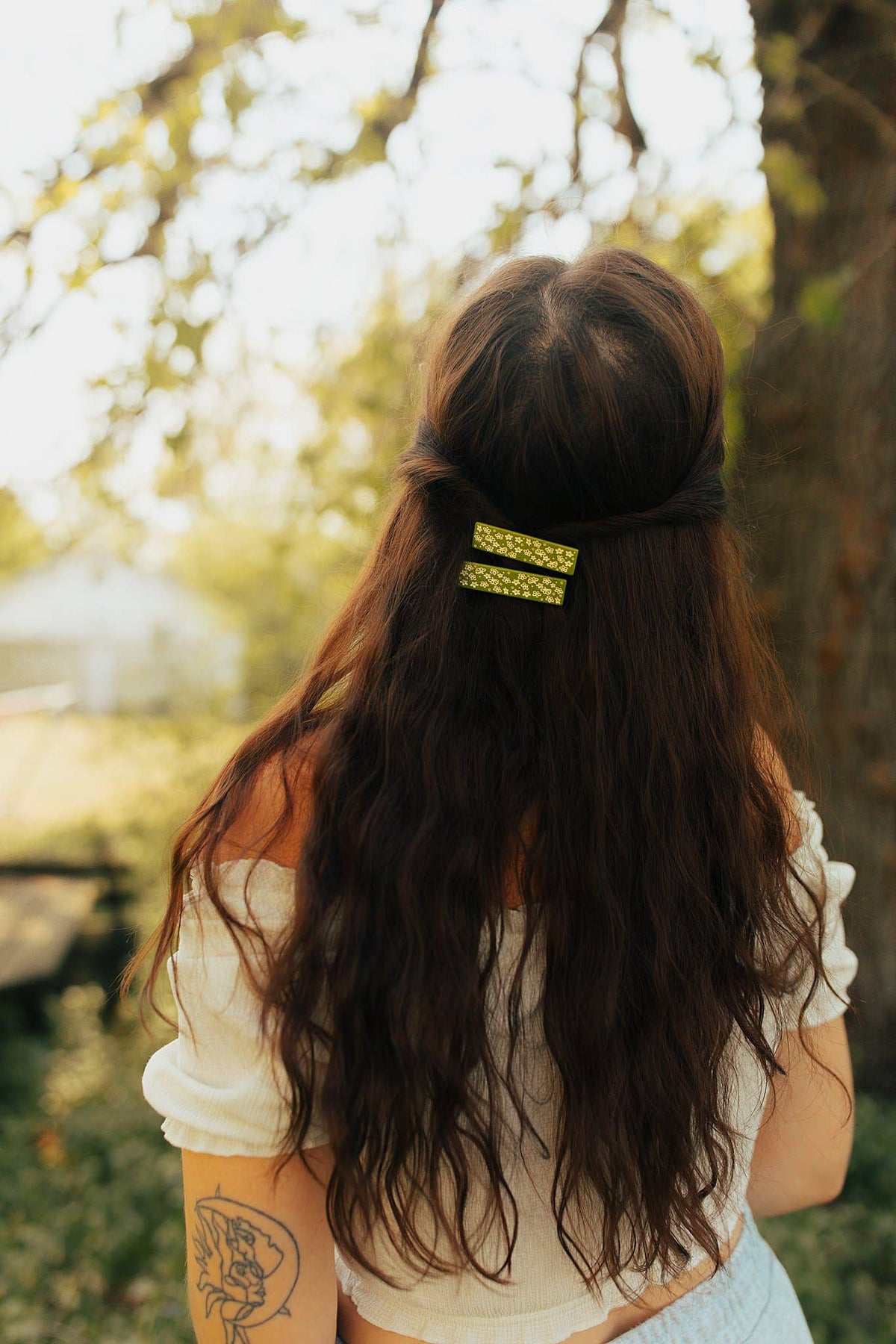 Green Retro Floral Hair Clip Set: Default Title