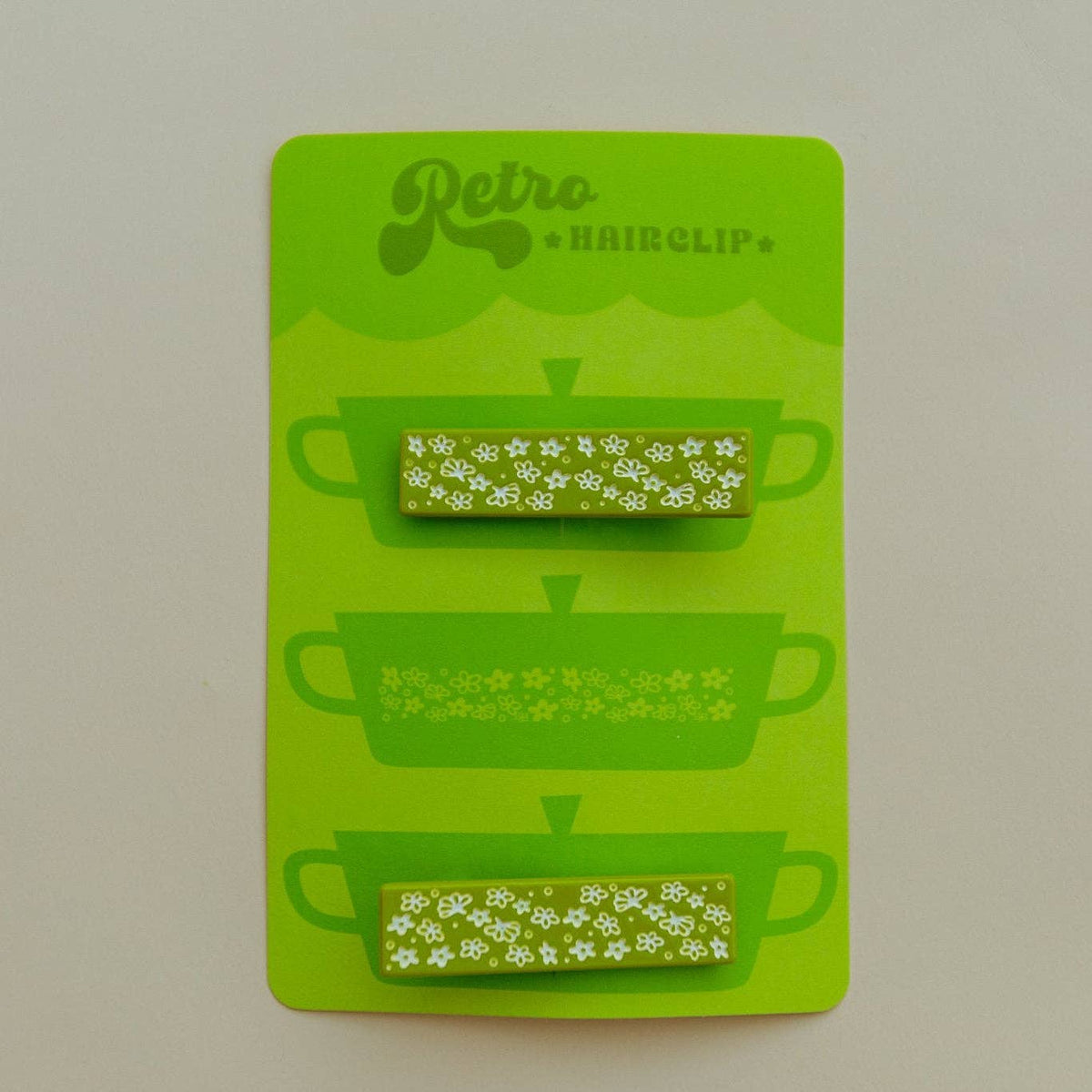 Green Retro Floral Hair Clip Set: Default Title